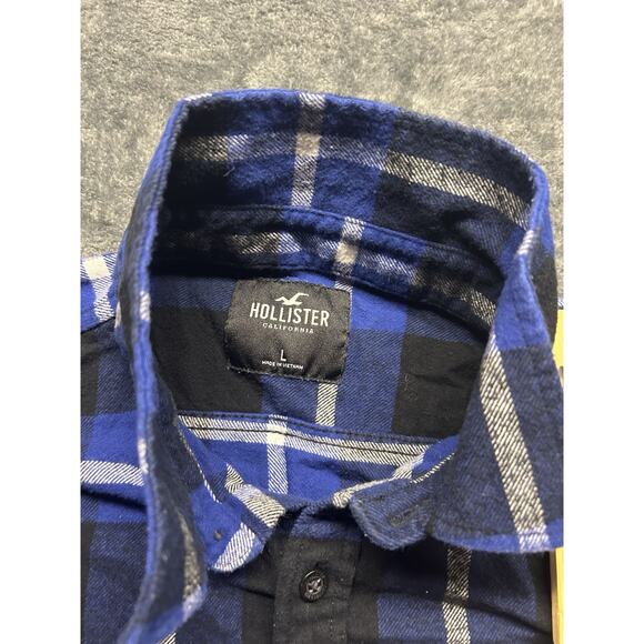 Hollister Long Sleeve Button Down Shirt Mens SZ Large Blue Black Plaid - Picture 4 of 5